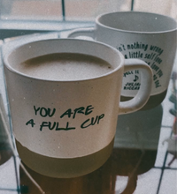 Load image into Gallery viewer, FULL CUP Lyric Mug by Juliana Riccardi - 12oz Ceramic - Vintage White