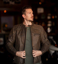 Load image into Gallery viewer, Brown Leather Gasser Riding Jacket by Highway 21
