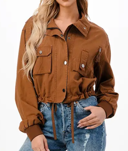 Cropped Utility Jacket -  Forest Brown -  Lightweight