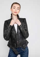 Load image into Gallery viewer, Leather Moto Lightweight Bomber - Black &amp; Fitted
