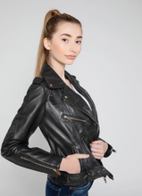 Load image into Gallery viewer, Leather Moto Lightweight Bomber - Black &amp; Fitted
