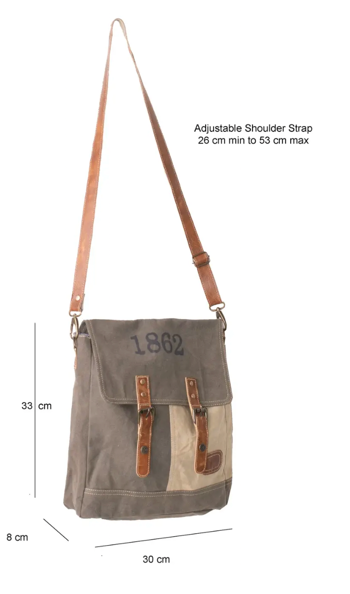 Upcycled Canvas Tote Messenger Shoulder Bag